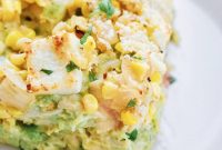 Creamy Chicken Enchilada Casserole Topped with Mexican Street Corn