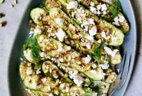 Mediterranean Grilled Zucchini with Dill Yogurt & Feta
