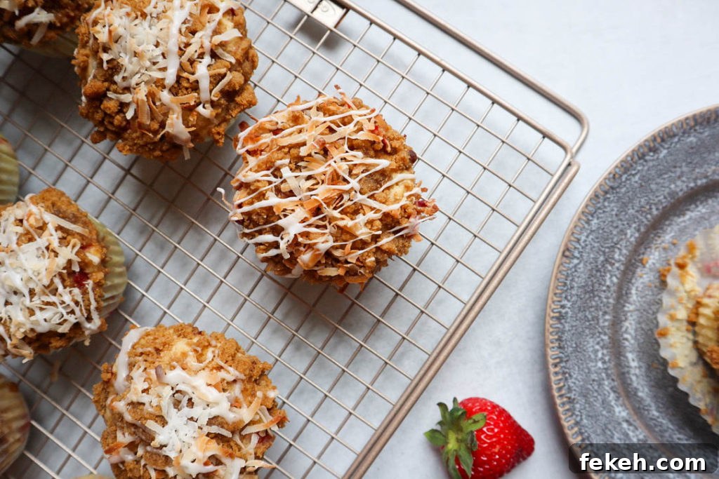 Strawberry Coconut Muffins with Crunchy Streusel Topping 8 Muffins in basket
