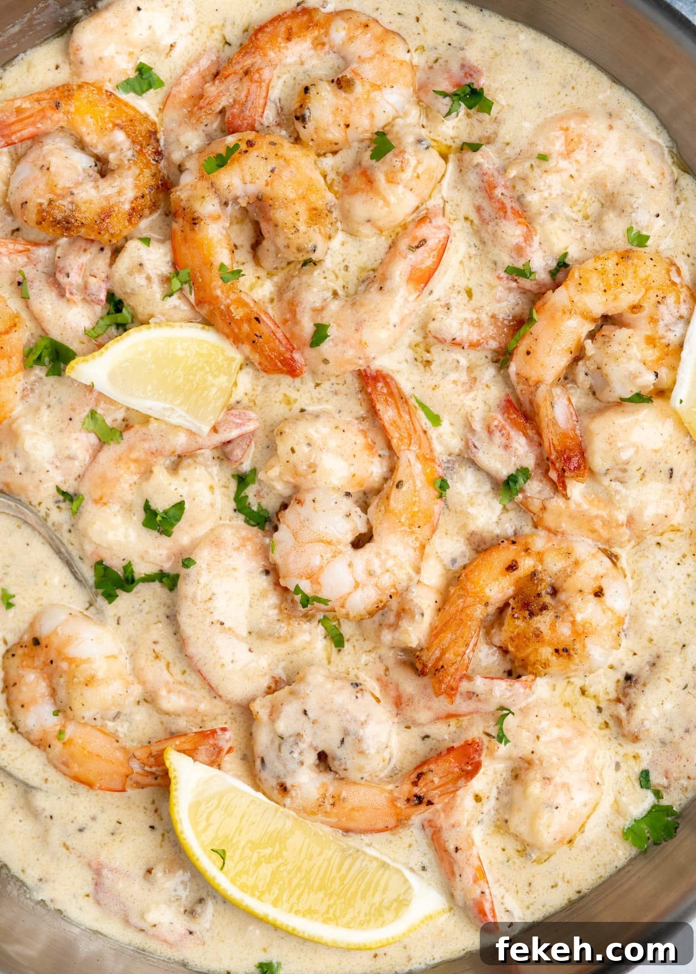 Creamy Garlic Shrimp Pasta Recipe — Quick Garlic Butter Shrimp 2 Top view of creamy garlic shrimp