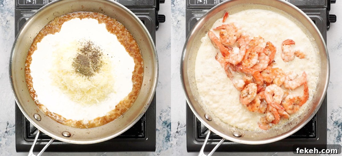 Creamy Garlic Shrimp Pasta Recipe — Quick Garlic Butter Shrimp 6 make sauce with cream, parmesan cheese and seasoning.