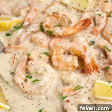 Creamy garlic shrimp with a sauce loaded with heavy cream and parmesan cheese.