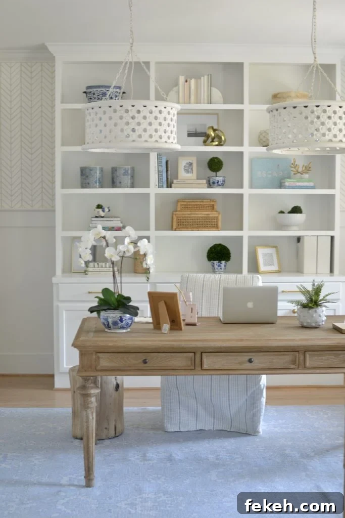 Home Office Wallpaper Reveal: Stylish Design Ideas and Tips 2 home office wallpaper with a large desk
