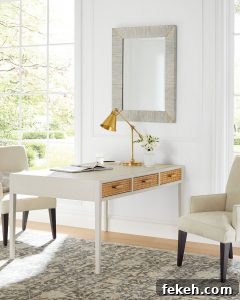 Home Office Wallpaper Reveal: Stylish Design Ideas and Tips 8 a large white and cane desk