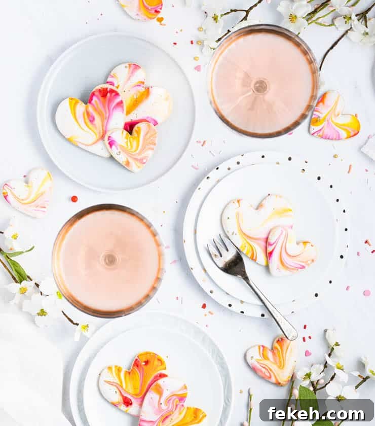 Heart-Shaped Sugar Cookies: Soft, Buttery Recipe for Any Occasion 5 overhead view of plated valentine cookies with glasses of pink champagne