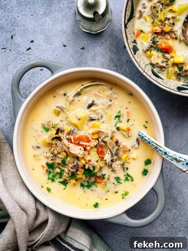 Leftover Turkey Curry Recipe for a Flavorful Dinner 10 Overhead photo of crockpot turkey soup in a small ceramic pot, a bowl serving of the soup on the side.