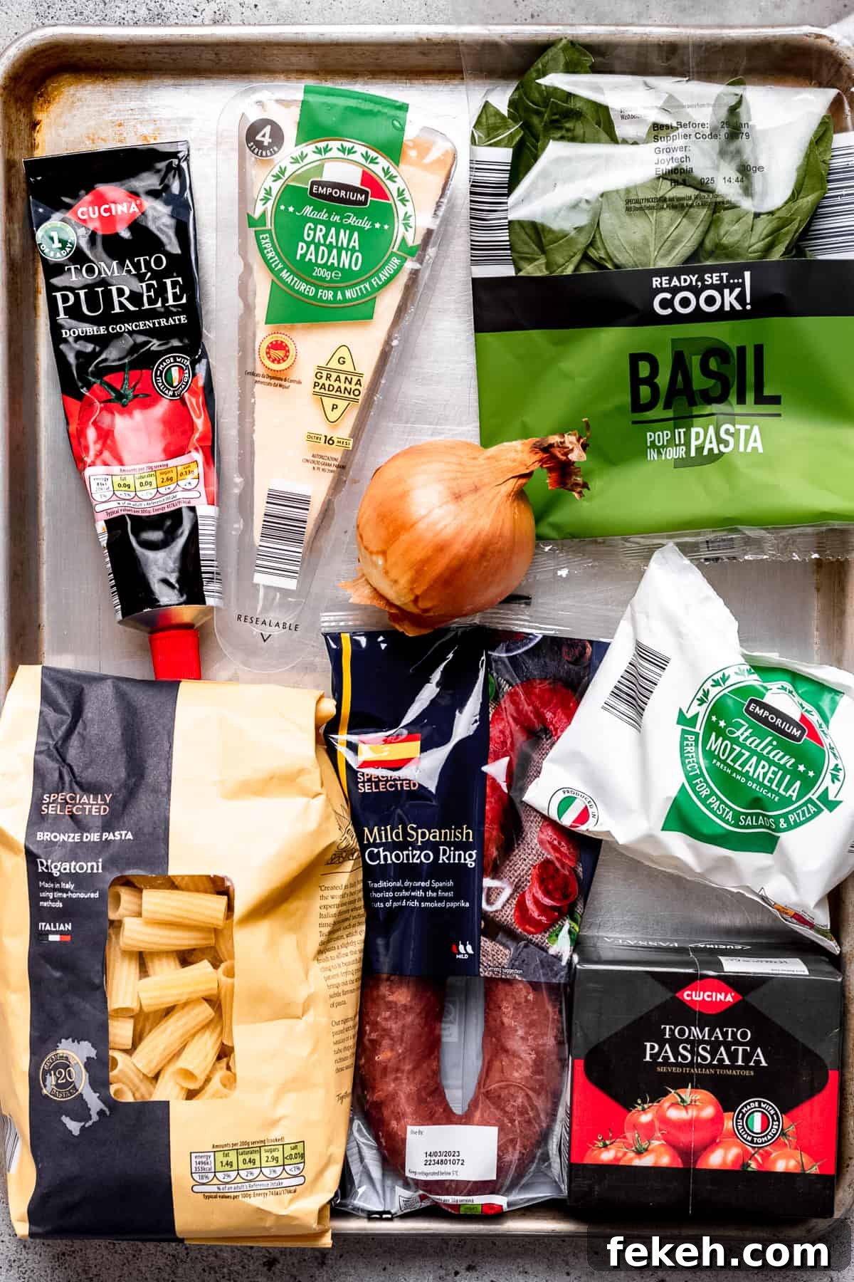 Ingredients for chorizo pasta.