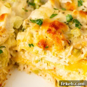 The BEST Chicken and Broccoli Lasagna! Tender chicken is layered with broccoli, lasagna noodles, and a rich and creamy cheese sauce!