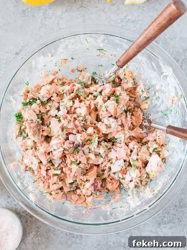 Quick Salmon Salad Recipe for Light, Flavorful Meals 6 mixed salmon salad in a bowl