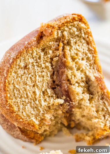 Classic Cream Cheese Pound Cake Recipe for Moist, Tender Slices 27 A close-up of a sliced cinnamon swirl cake on a plate.