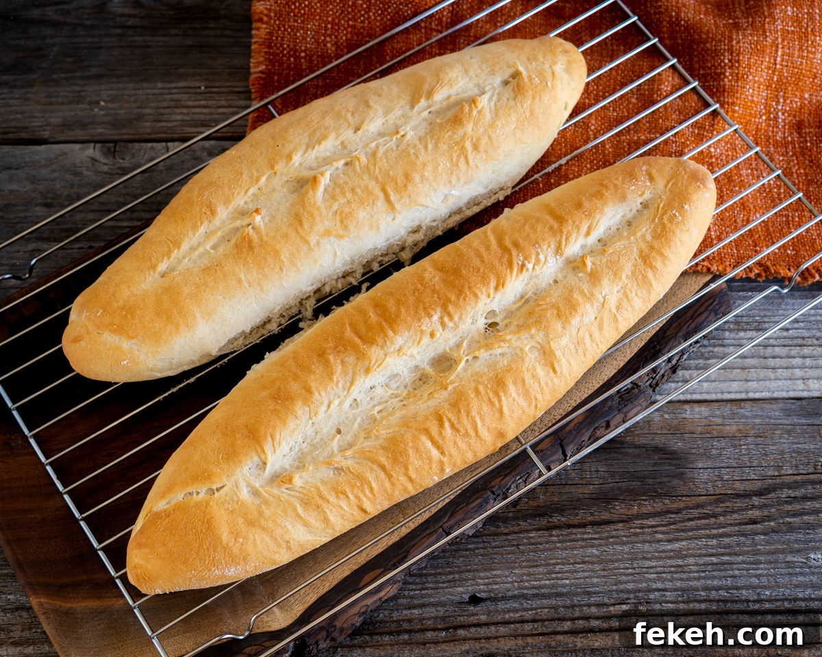 Authentic Cuban Bread (Pan Cubano) Recipe for Crispy Loaf 11 Two loaves of baked bread sitting on a cooling rack - Hostess At Heart