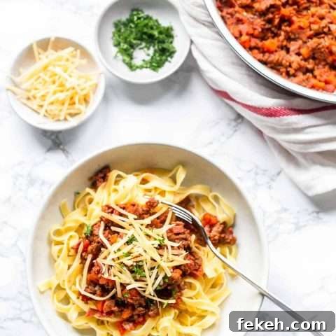 The best homemade tagliatelle Bolognese you ever tried! Bolognese alla ragu is a thick meat sauce without tomatoes. Give it a try and visit fastfoodbistro.com for the full recipe