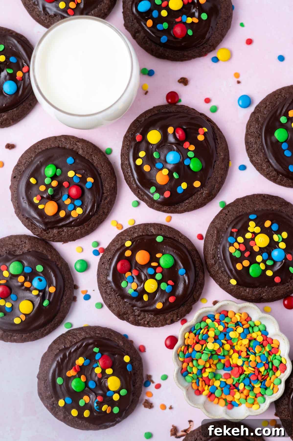 Fudgy Cosmic Brownie Cookie Recipe for Gooey Chocolate Lovers 11 cookies with milk and sprinkles