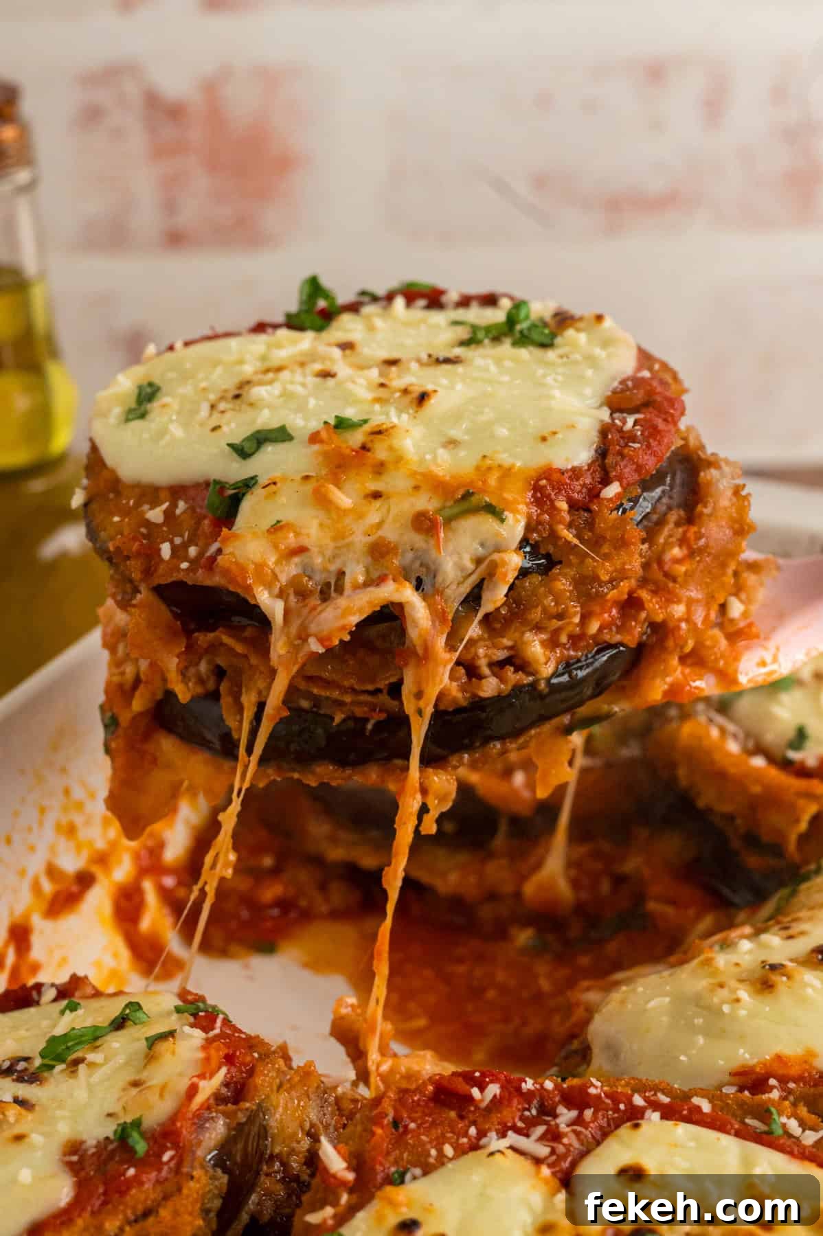 A stack of eggplant parmesan A stack of eggplant parmesan