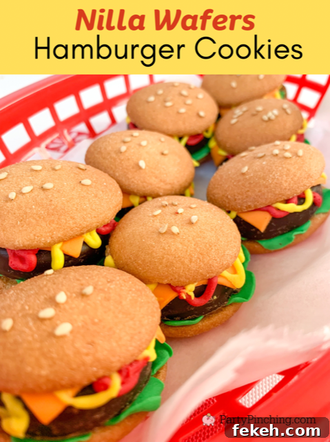 Nilla Wafer Hamburger Cookie Recipe: Mini Sandwich Cookies Tutorial 12 Nilla Wafers hamburger cookies, York peppermint patties, easy best desserts for potluck picnics BBQ, no bake cookies, adorable cute hamburger cookies for kids, easy hamburger cookies, vanilla wafer mint patty hamburger cookies, easy best hamburger cookies, BBQ picnic dessert ideas