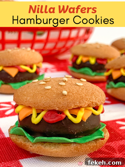 Nilla Wafer Hamburger Cookie Recipe: Mini Sandwich Cookies Tutorial 3 Nilla Wafers hamburger cookies, York peppermint patties, easy best desserts for potluck picnics BBQ, no bake cookies, adorable cute hamburger cookies for kids, easy hamburger cookies, vanilla wafer mint patty hamburger cookies, easy best hamburger cookies, BBQ picnic dessert ideas