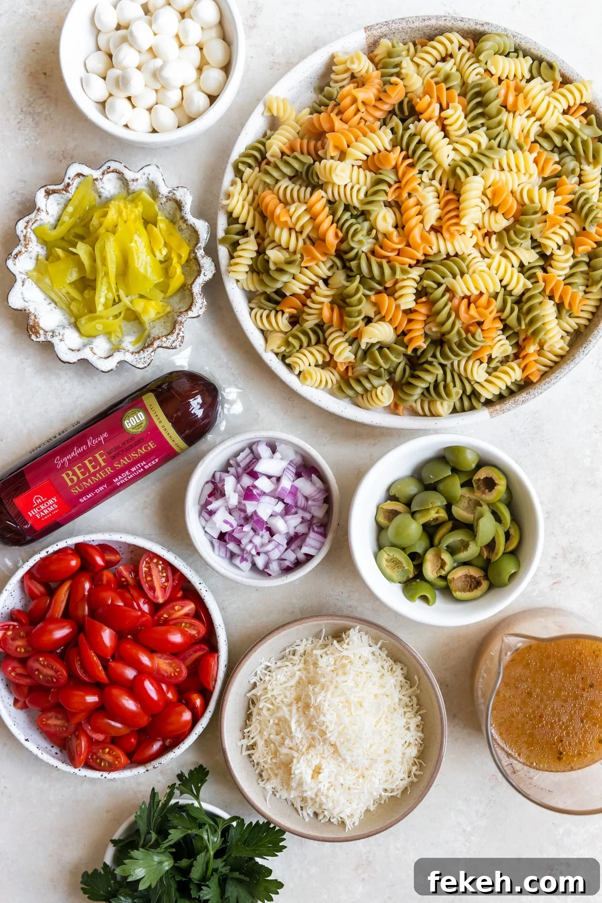 Quick Italian Pasta Salad Recipe for Summer Potlucks 3 ingredients to make pasta salad in small bowls