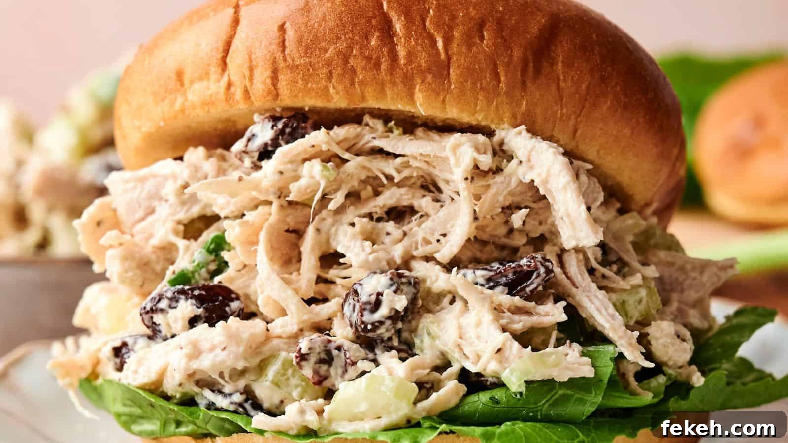 I Tried 15 Fall Snacks So You Don’t Have To — Top Picks Reviewed 5 A shredded chicken salad sandwich with lettuce, raisins, and a creamy dressing served in a brioche bun.