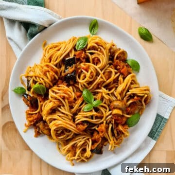 Roasted Pumpkin Vegetarian Bolognese Recipe for Cozy Dinners 11 overhead view of a plate of vegetarian spaghetti bolognese