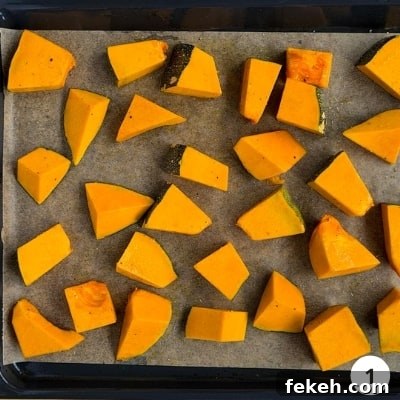 Roasted Pumpkin Vegetarian Bolognese Recipe for Cozy Dinners 4 Tray of chopped pumpkin