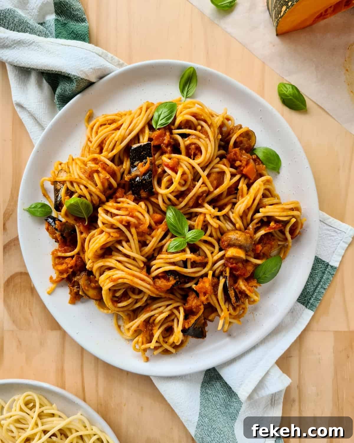 Roasted Pumpkin Vegetarian Bolognese Recipe for Cozy Dinners 10 Large plate of spaghetti vegetarian bolognese