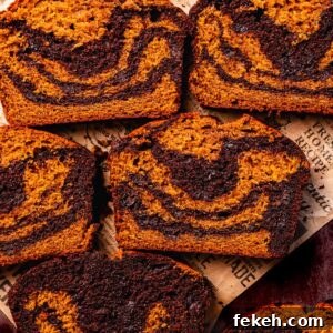 Pumpkin Chocolate Loaf with Spiced Chocolate Chips 18 slices of pumpkin and chocolate bread with swirls and chocolate chips