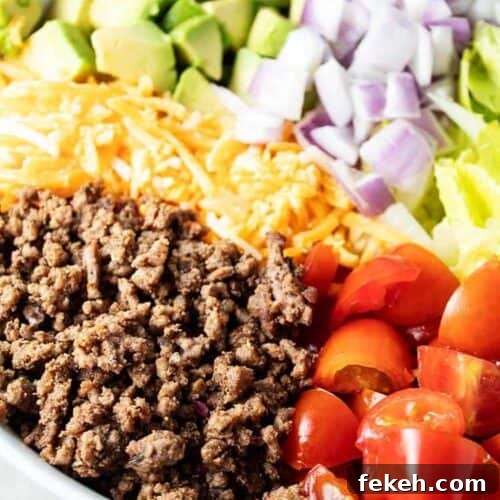 Low-Carb Keto Taco Salad Recipe for Quick Weeknight Meals 20 closeup of large white bowl of keto taco salad