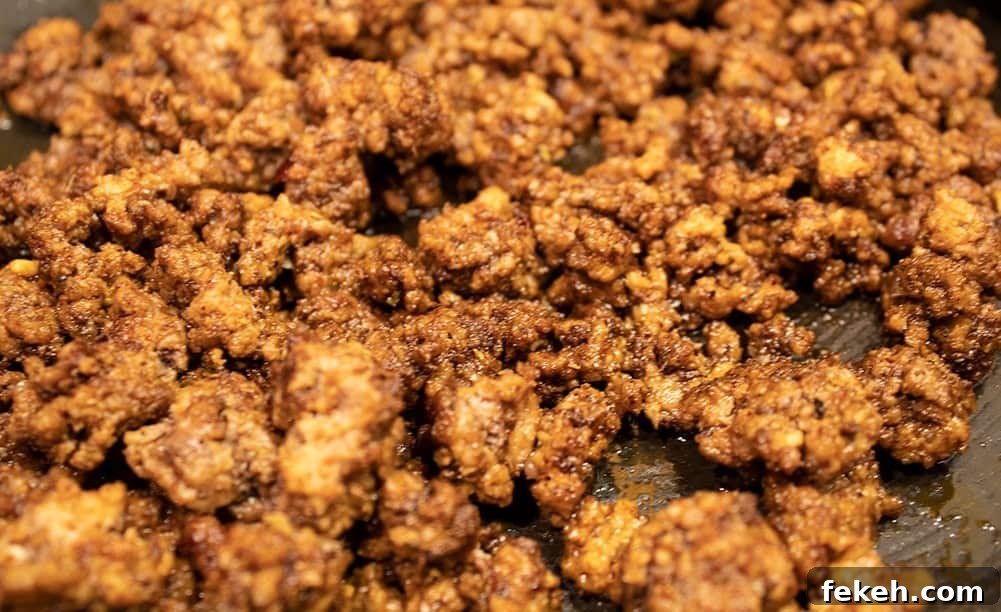 Low-Carb Keto Taco Salad Recipe for Quick Weeknight Meals 3 closeup of ground beef seasoned with homemade taco seasoning