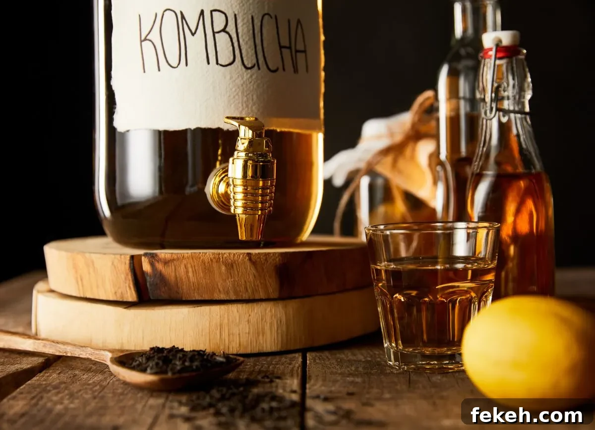Is Kombucha Gluten-Free? What You Need to Know About Gluten in Kombucha 5 A jar of kombucha and a glass of it on wooden slabs.