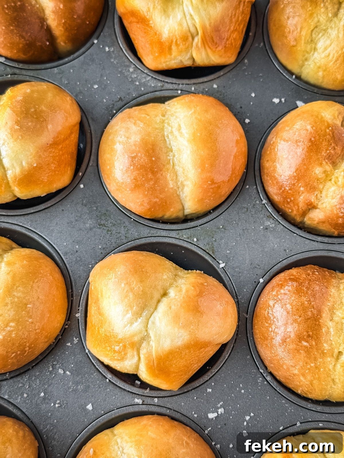 Soft Buttery Double-Cheek Dinner Rolls Recipe 9 Double cheeked buns in a muffin tin.