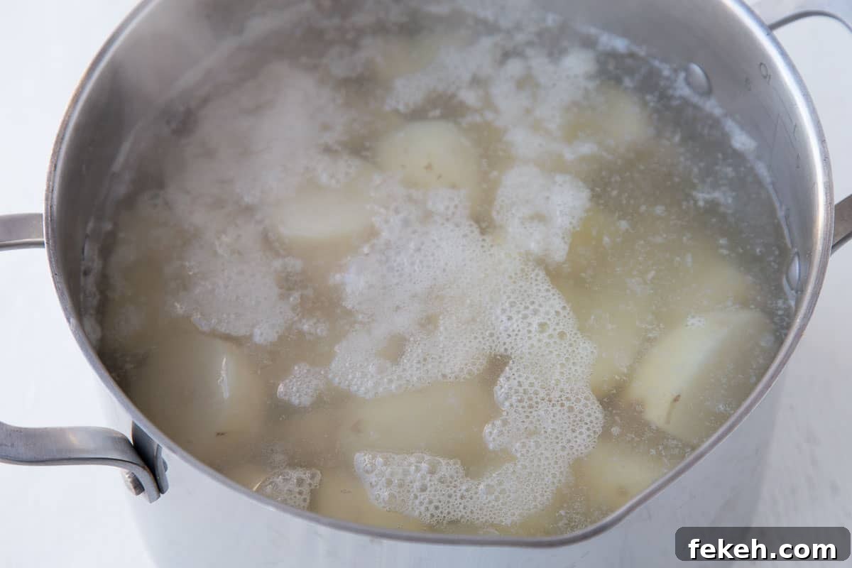 chopped potatoes in water in a large pot. 