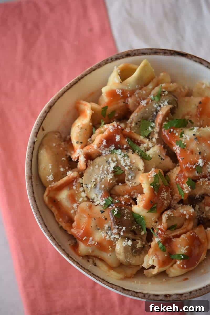 Ravioli with mushroom bolognese.