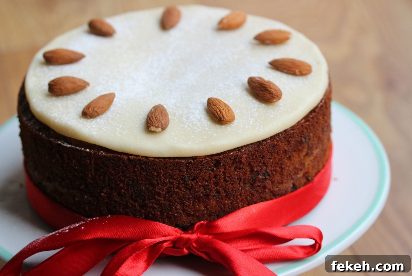 Gluten-Free Fruit Cake with Simnel Cake Option 2 Gluten free simnel cake on a cake stand