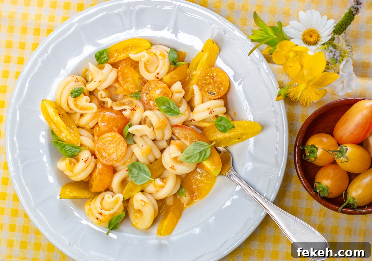 Fresh No-Cook Heirloom Yellow Tomato Sauce with Pasta Recipe 3 No-Cook Heirloom Yellow Tomato Sauce with Pasta