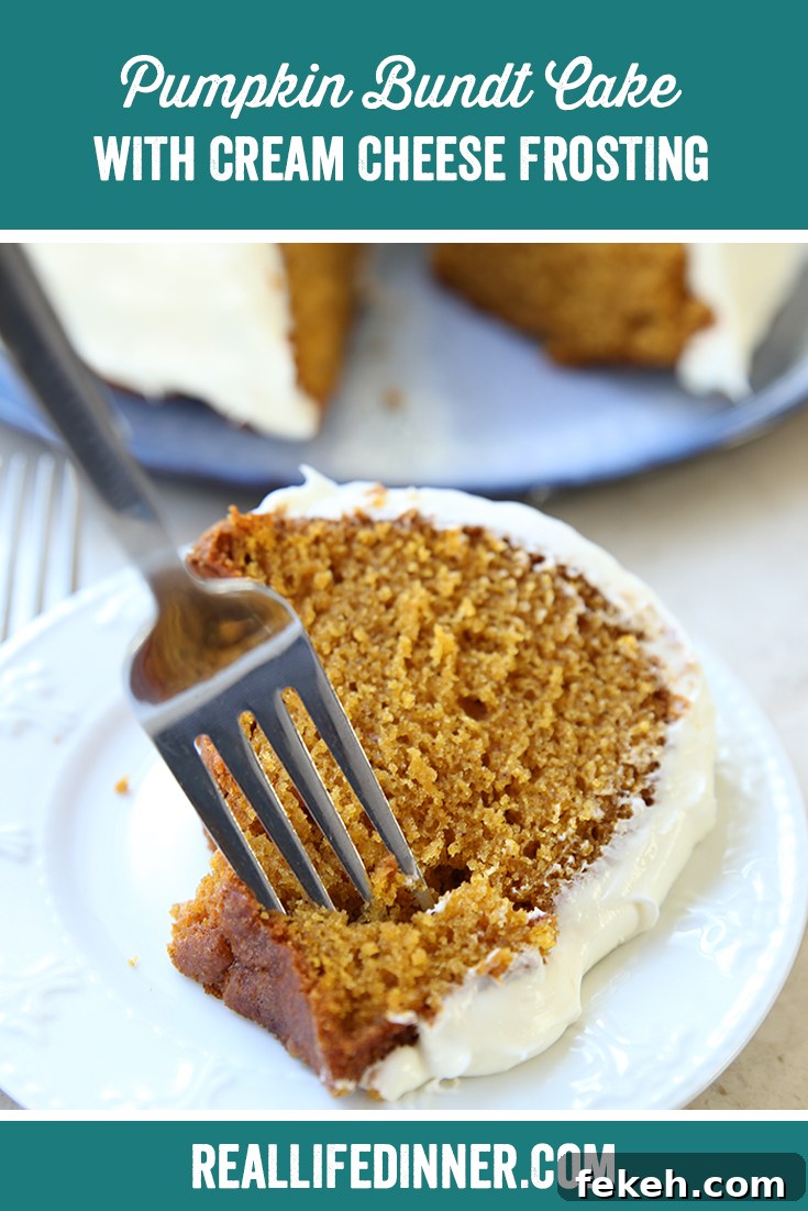 Pumpkin Bundt Cake with Cream Cheese Glaze 15 Pinterest picture with the text "Pumpkin Bundt Cake with Cream Cheese Frosting" at the top.