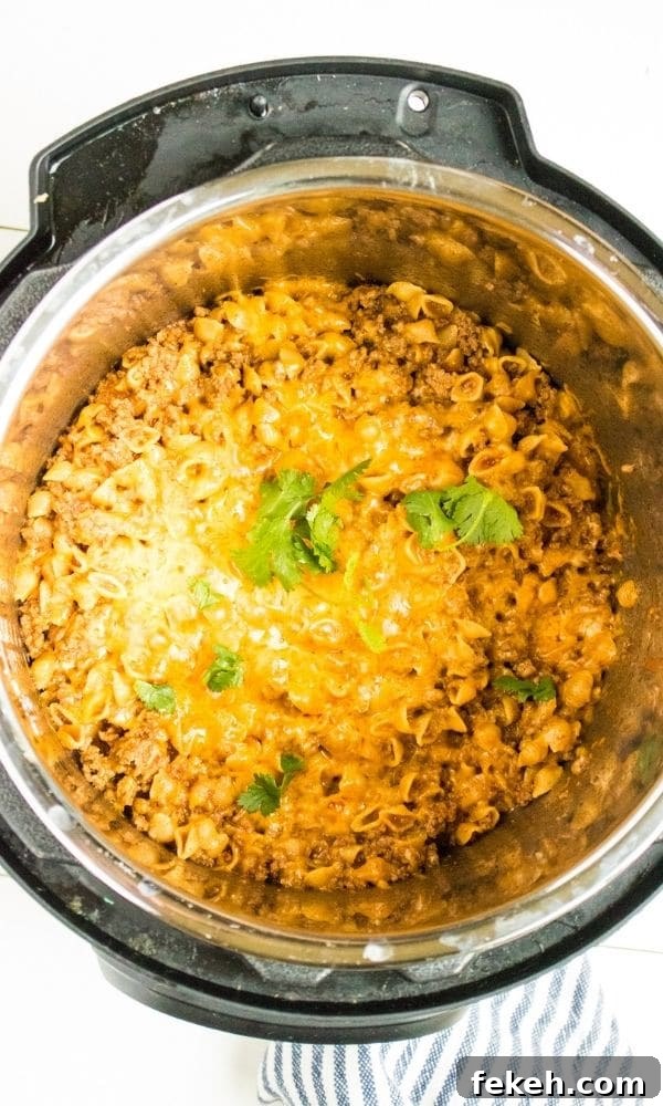 instant pot with taco pasta in it