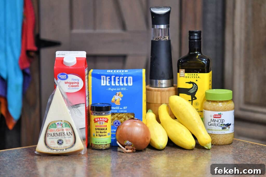 Creamy Summer Squash Alfredo Pasta Recipe 3 ingredients for Summer Squash Alfredo Pasta recipe
