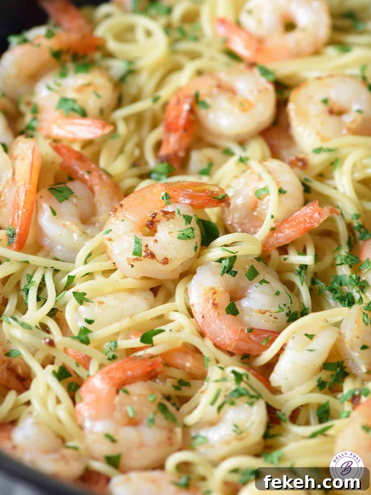 Orange-Balsamic Shrimp Pasta with Garlic and Parmesan 4 close up spaghetti noodles with cooked shrimp