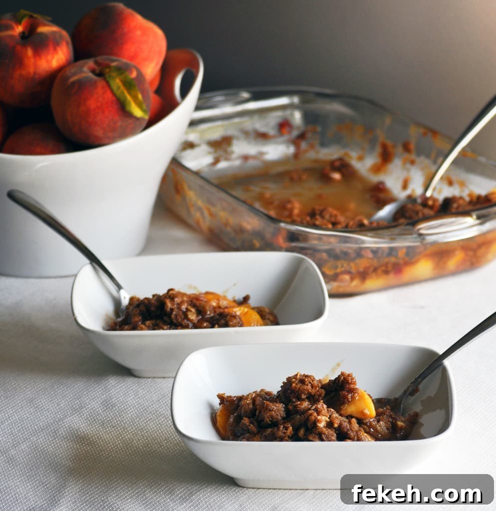 Perfect Peach Crisp Recipe with Oat Streusel Topping 5 Fresh Peach Crisp Recipe. Fresh peaches topped with a buttery brown almond streusel. | OfBatterAndDough.com