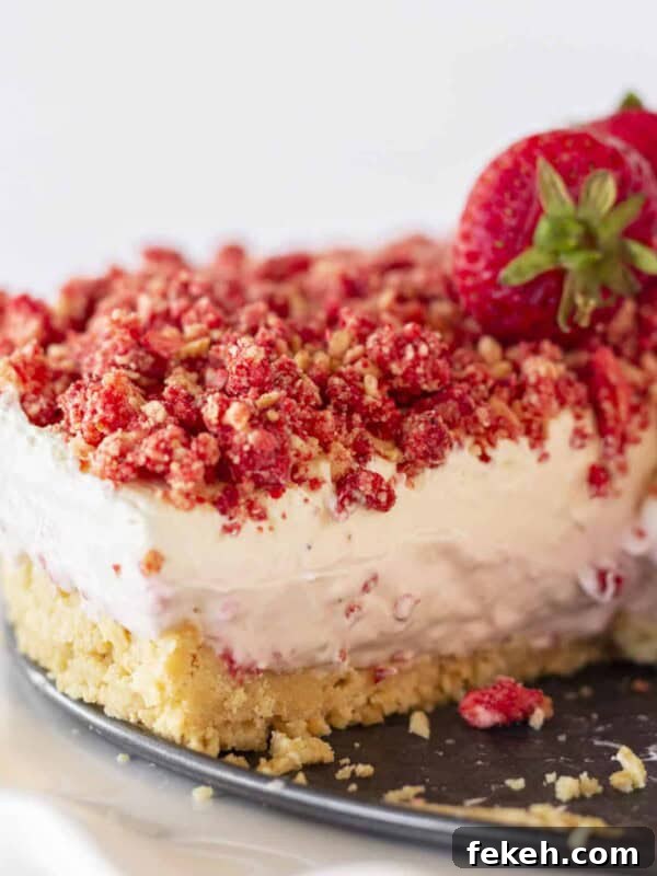 Strawberry Crunch Cheesecake with a golden Oreo crush.