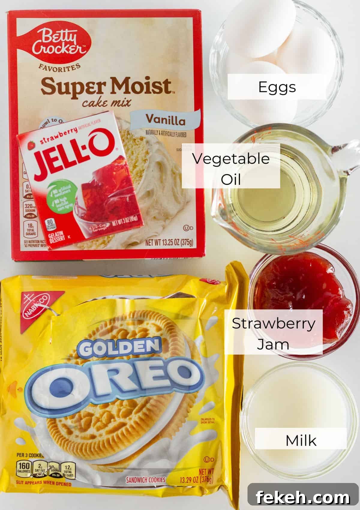 The ingredients needed to make Strawberry Crunch Cupcakes.