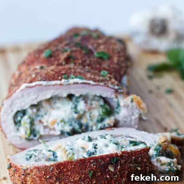 Smoked Pork Butt (Smoked Pork Shoulder) Recipe for Tender, Juicy Meat 16 sliced stuffed pork tenderloin with cajun rub and twine holding it together, cheese stuffing, cilantro and garlic cloves sitting on wood