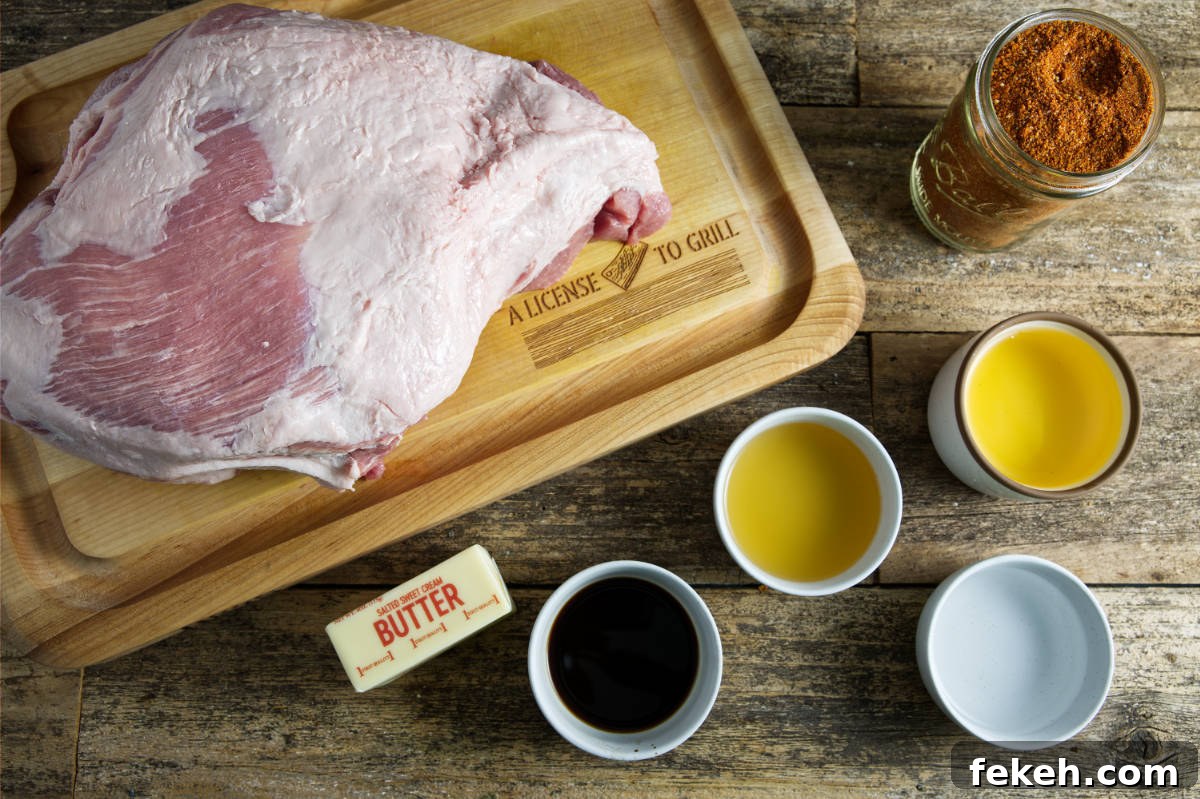 Smoked Pork Butt (Smoked Pork Shoulder) Recipe for Tender, Juicy Meat 4 Ingredients for smoked pulled pork.