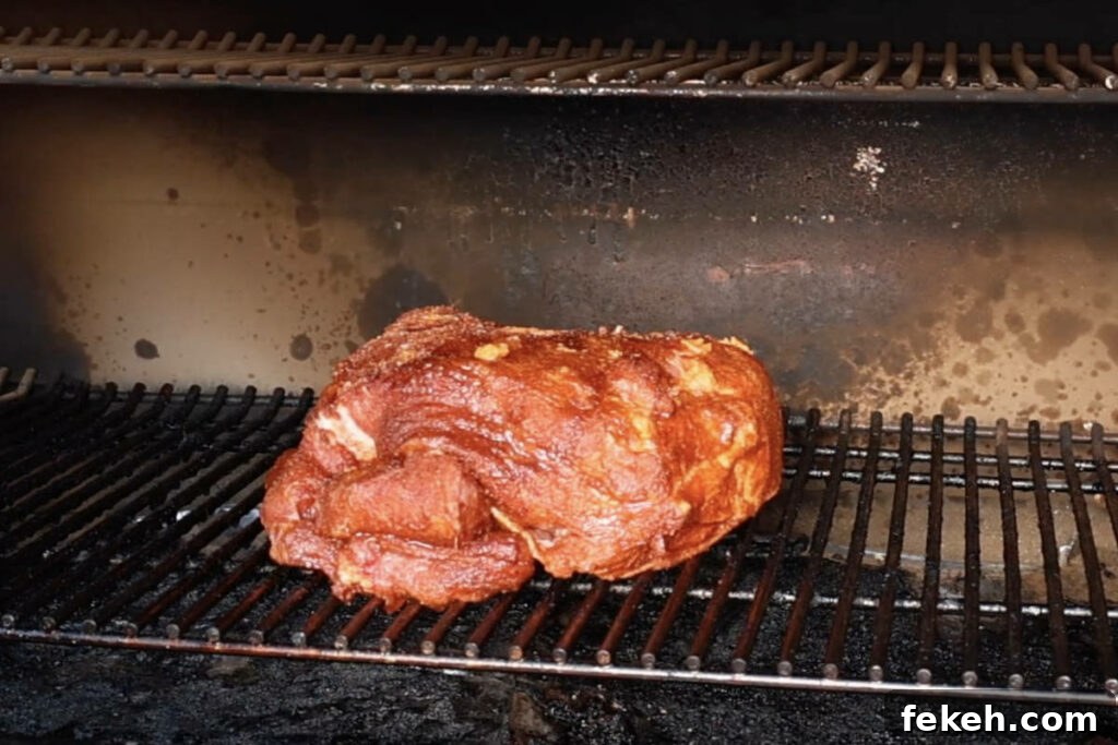 Smoked Pork Butt (Smoked Pork Shoulder) Recipe for Tender, Juicy Meat 9 Pork butt on the smoker.