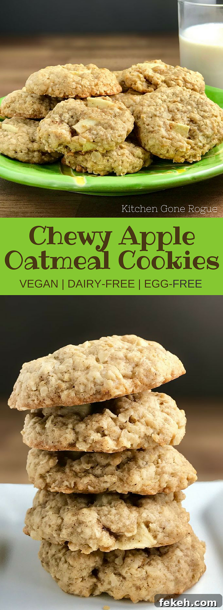 Chewy Vegan Apple Oatmeal Cookies Recipe for Fall Baking 5 Vegan Chewy Apple Oatmeal Cookies Dairy-Free Egg-Free Kitchen Gone Rogue