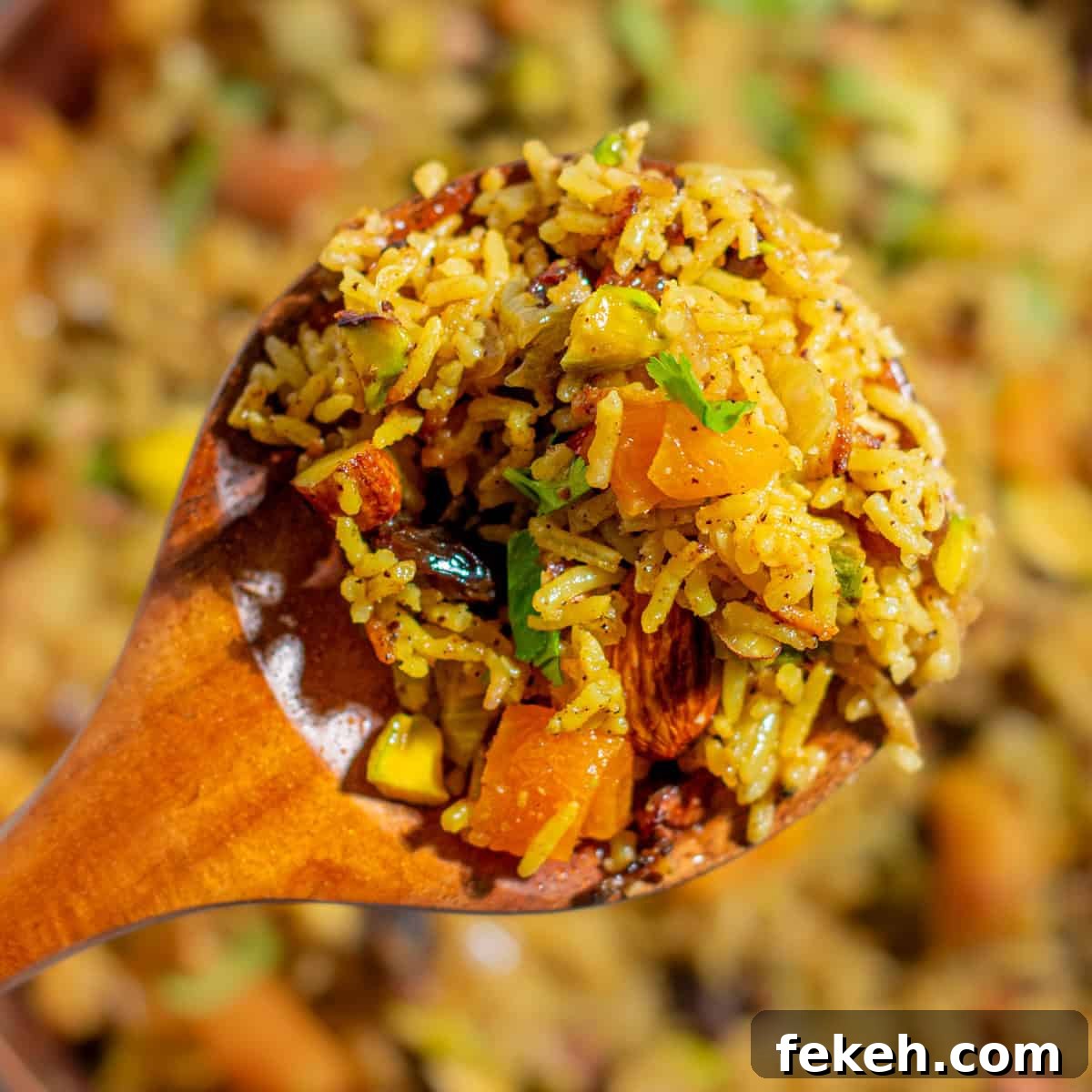 Majestic Moroccan Rice Pilaf with Saffron and Aromatic Spices 10 A spoonful of Moroccan rice.