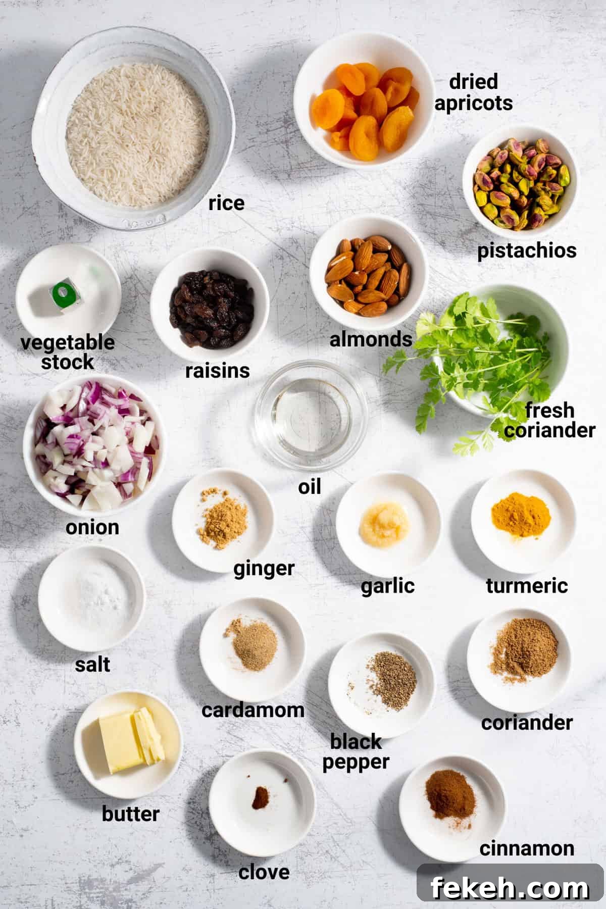 Majestic Moroccan Rice Pilaf with Saffron and Aromatic Spices 3 Moroccan rice ingredients.