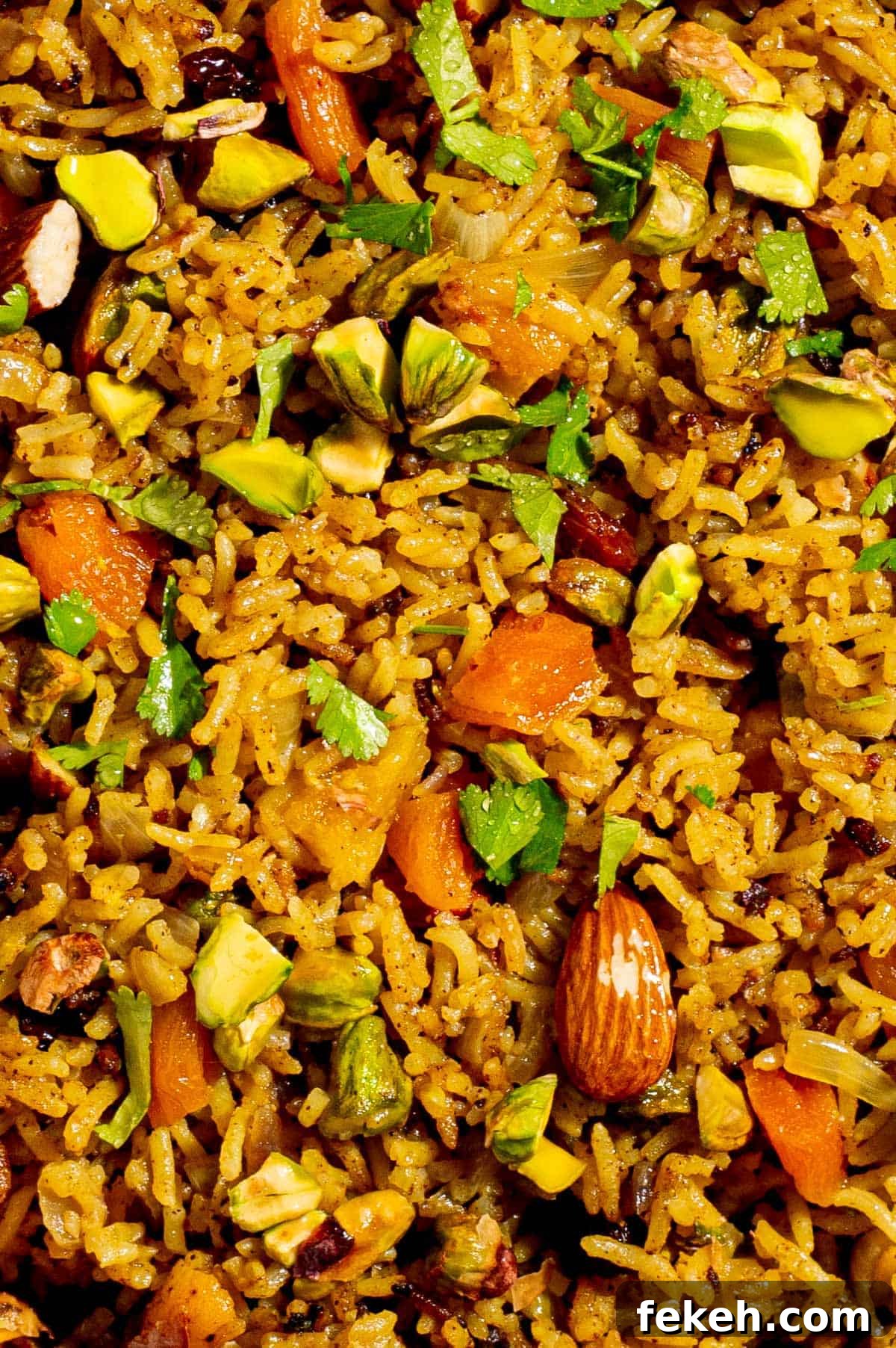 Majestic Moroccan Rice Pilaf with Saffron and Aromatic Spices 4 Close up of Moroccan rice.