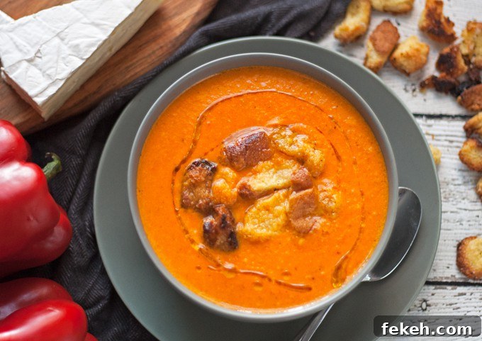 Brie roasted red pepper soup