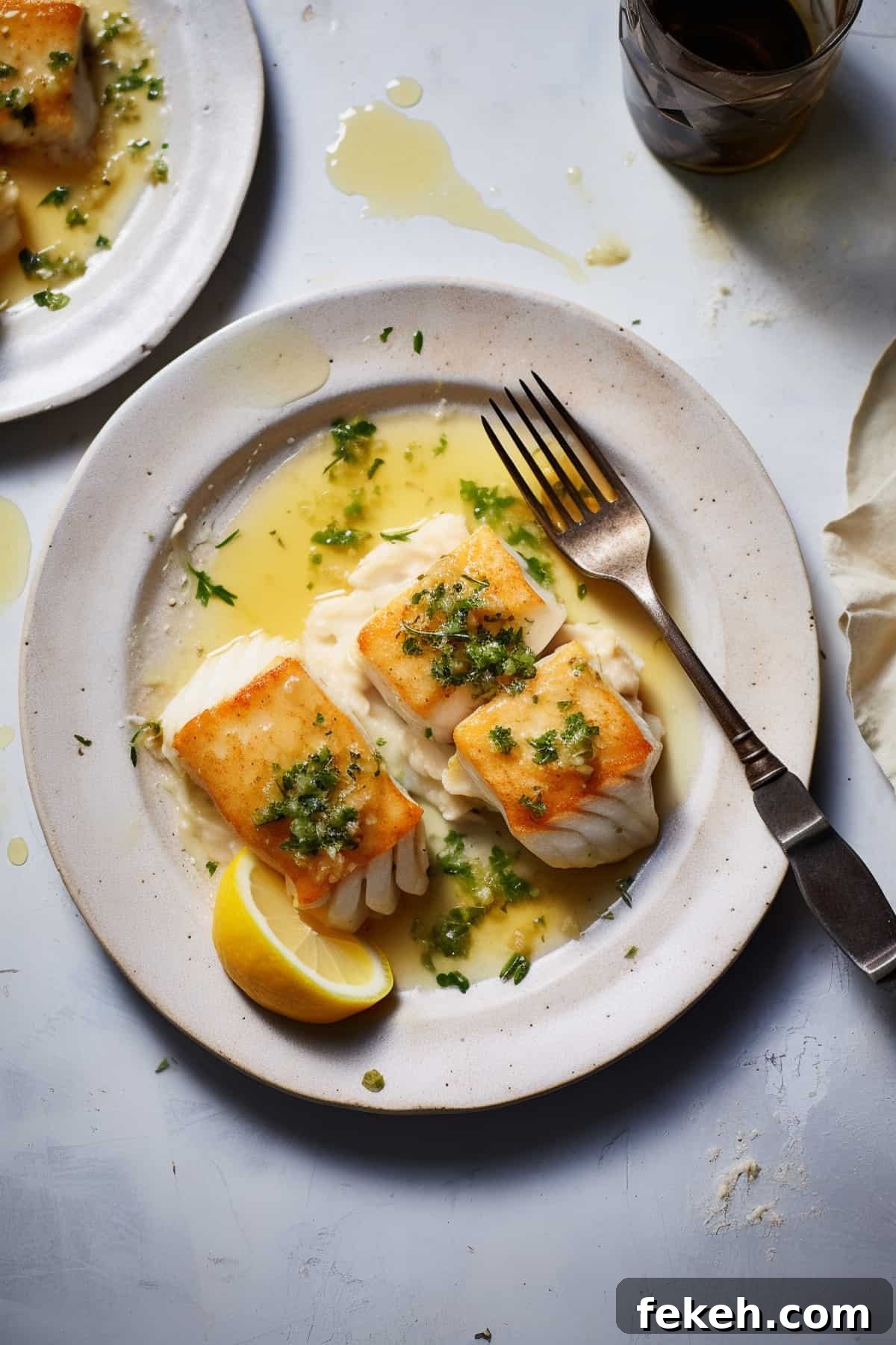Pan-Fried Cod with Lemon Butter Sauce Recipe 7 Pan fried cod in lemon butter sauce.